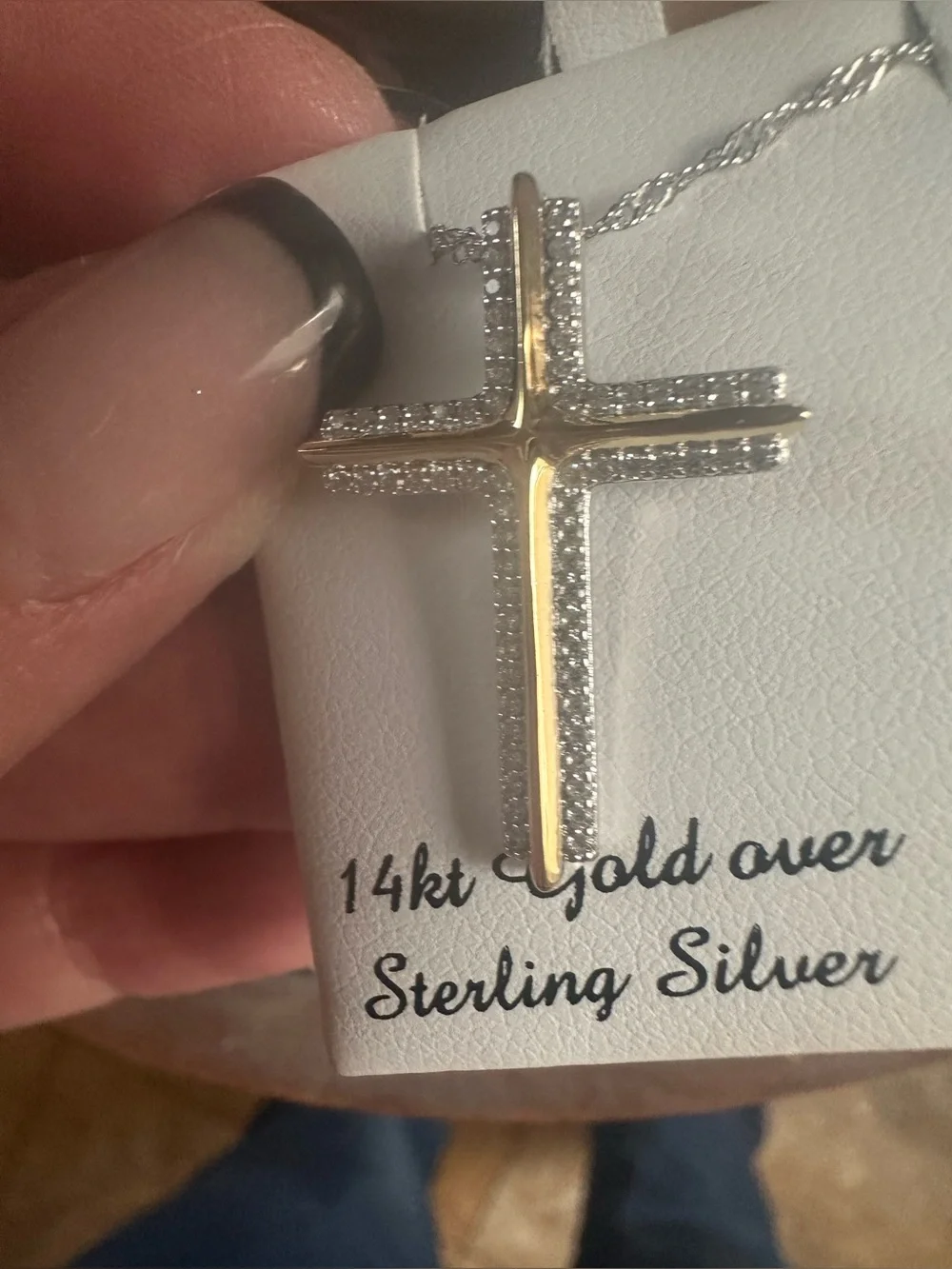 Ladies two toned cross pendant with cubic zirconias 18”new in box